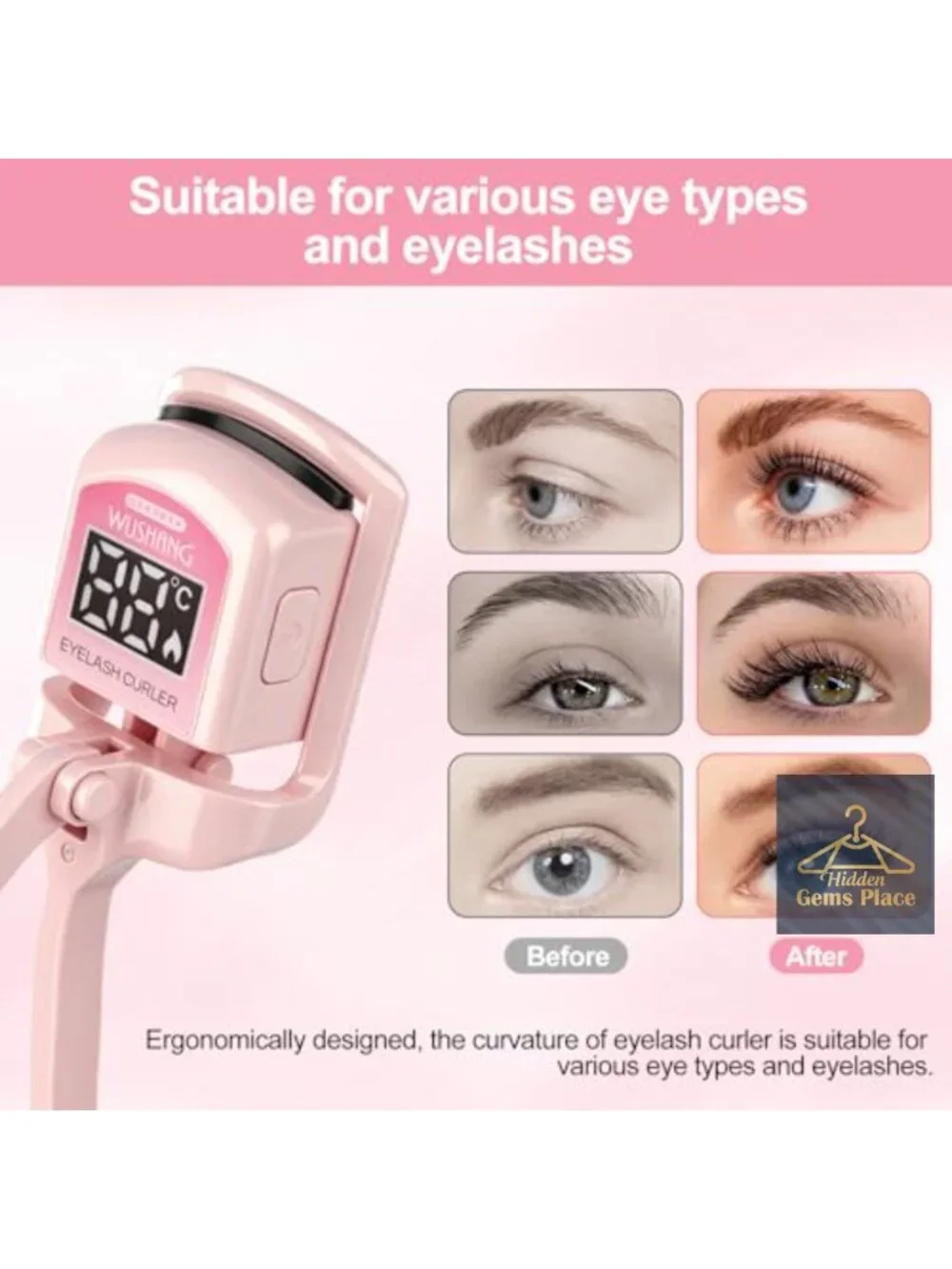 Heated Eyelash Curler with LED Temperature Display, USB Charging, Rapid